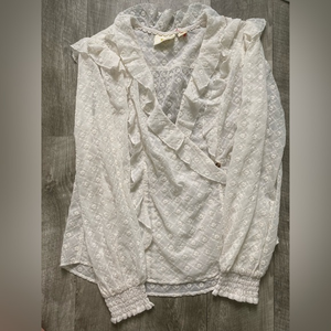 Maeve by Anthropologie‎ Ivory Ruffle Sheer Blouse Size 14